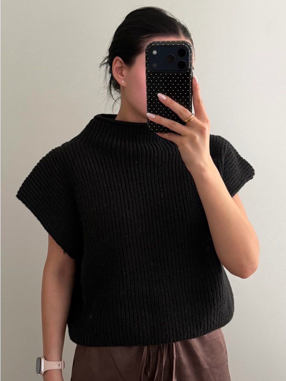 Black Knit Mock Neck Sweater Vest